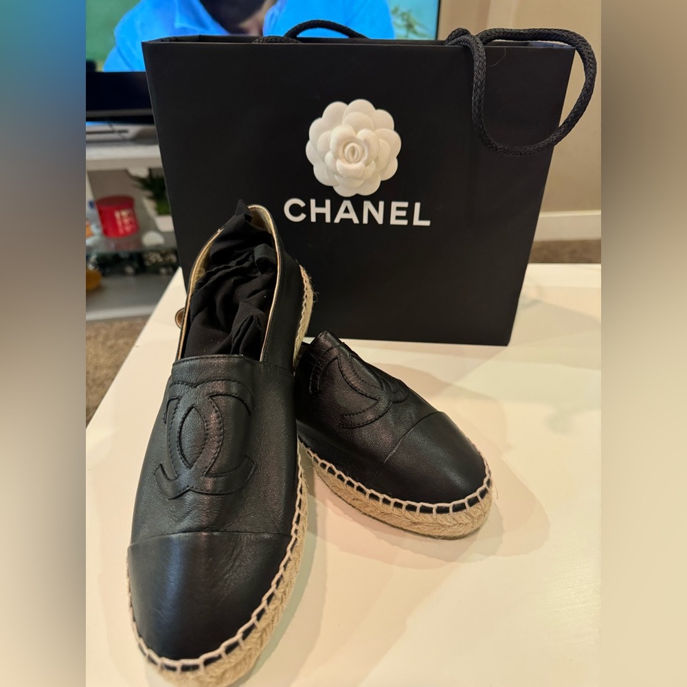 I am selling my Chanel Black leather espadrilles.